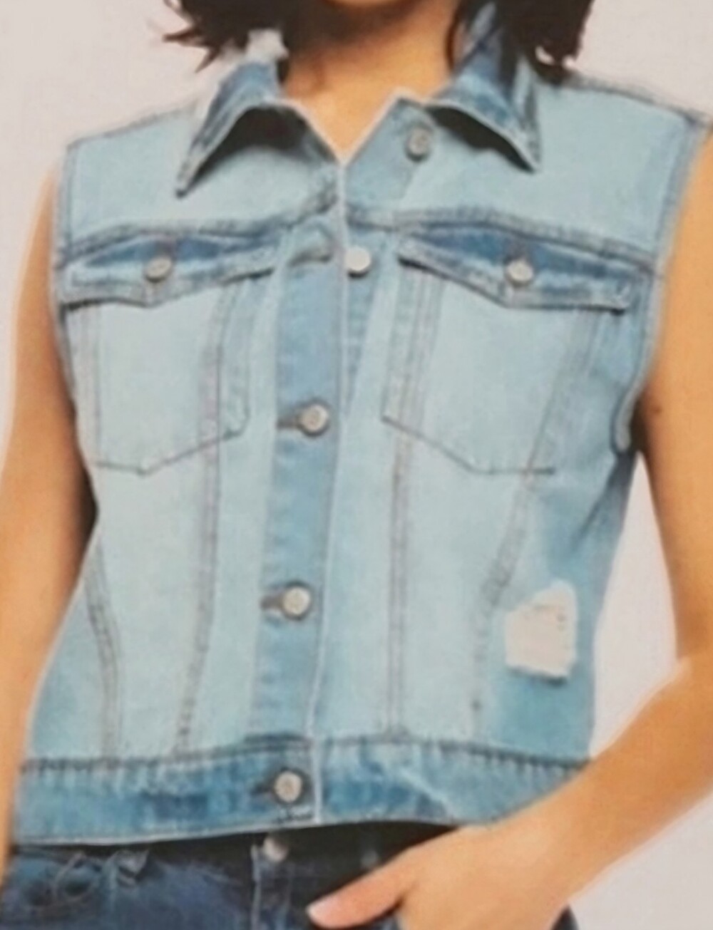Faded Blue Denim Vest NWT Distressed Size Small Detachable Gray Hood